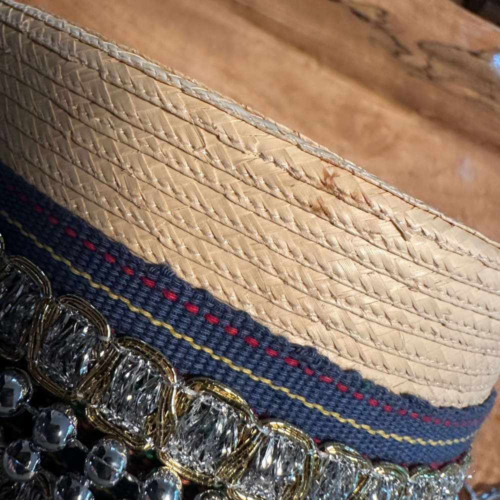 Vintage La Giralda Guatemalan Palm Leaf Hat Beaded Maya Folk Festival Boho Style - Picture 12 of 14
